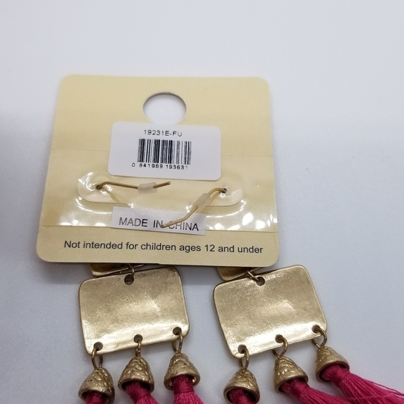 Crave textured gold tone dangle earrings pink tassels - Picture 2 of 2
